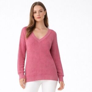 Gap Sweater Sz Sm Pink Cable knit y2k Stretchy Vneck Winter Fall Long 100 Cotton
